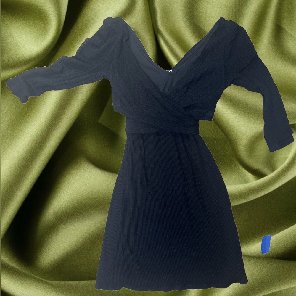 Anthropologie Amadi Black Ruffled Knit Tunic Dress Women’s XS Fall Winter Midi